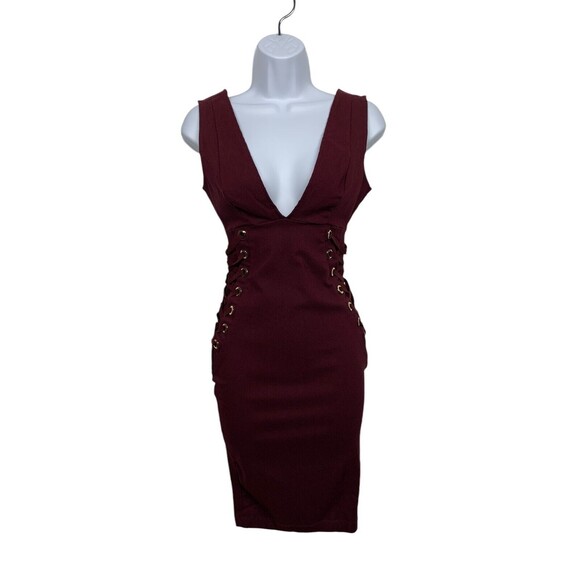 Iris Women's size S Maroon Bodycon Lace It Sideways Dress Stretch Nightclub Sexy - Picture 3 of 12